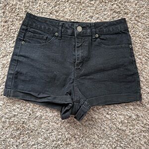 Black High-Rise Cuffed Denim Shorts